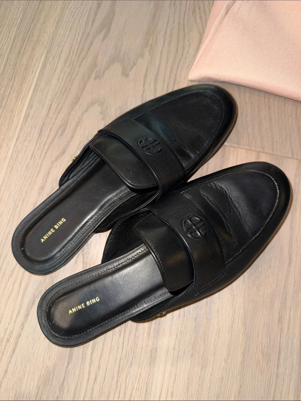 Anine Bing Black Leather Corrine Mule Loafers